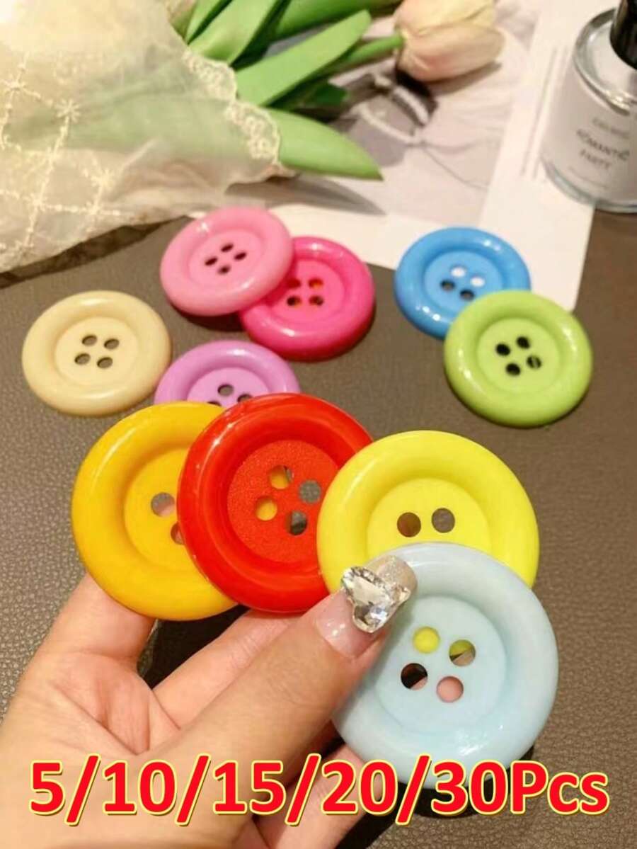 5/10/15/20/30入 3.4cm/4.8cm/6.3cm 彩色樹脂大號手工DIY鈕扣，隨機配色，適用於DIY衣物裝飾、DIY婚禮手工藝禮品派對大鈕扣，時尚毛衣大衣裝飾鈕扣，經典四孔圓形百搭鈕扣，手工縫製配件，DIY衣物用品