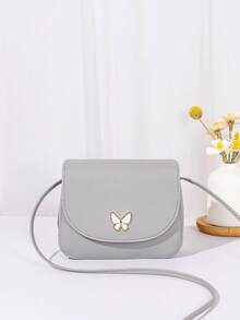 Bolso bandolera con forma de concha y decoración de mariposa mini con herrajes - Gris - Ver 9