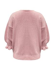 Autumn New Women's Front Bowknot Ruffle Bell Sleeve Drop Shoulder Loose Pink Cardigan, Halloween Costume, Women's Elegant Cardigan, Sweet Style Outerwear Top, Holiday Outfit, Concert Outfit, Birthday Outfit, Women's Concert Outfit - Pink - View 8