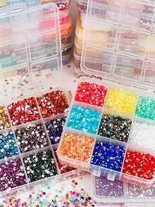 9 Grid Mixed Color Set, 3mm Resin Jelly Rhinestones, Sparkling Non Hot Stamping Flat Bottomed Gemstones, Suitable For DIY Crafts, Glow Sticks, Clothing, Glassware, And Decoration | Multi Purpose Craft Beads, Craft Rhinestones - Multicolor - View 4