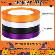 Halloween Ribbon, 4 Rolls 100 Yards Halloween Satin Ribbon, 10mm Wide, Holiday Gift Wrapping Ribbon, For DIY Bows And Party Decorations (Orange, Black, Purple, White) - Multicolor - View 5