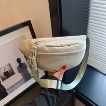 Bolso cruzado informal de lona de nailon con cremallera, estilo coreano, bolso de pecho de lona, bolso tipo banana, bolso de mano, riñonera para mujer/niñas - Negro - Ver 10