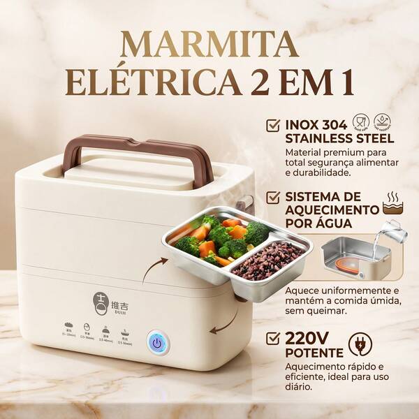 Marmita Elétrica 1,2l Duas Camadas Aço Inox Com Alça 220V