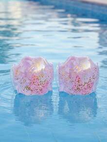 Children's Inflatable Arm Floats, Glitter Print Swimming Arm Bands, Cute Flower/Butterfly/Mermaid Design Floating Sleeves, PVC Material Water Floats, Girls' Summer Pool Beach Swimming Training Aid - Multicolor - View 4