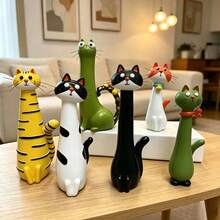 1pc Fantasy Long Neck Cat Statue, Colorful Resin Cat Sculpture, Cute Cartoon Cat Figurine, Suitable For Home, Living Room And Desktop Decor, Exquisite Gift For Back To School And Housewarming... - Cat - View 3
