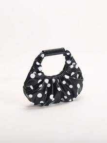 SCULPTEDSTYLE BAGS 1件裝 黑白配色波點印花雲朵包 時尚褶皺設計抓皺包 極簡拼接優雅女款手提包 適合日常通勤、購物、約會、下午茶 - 黑色 - 查看 3