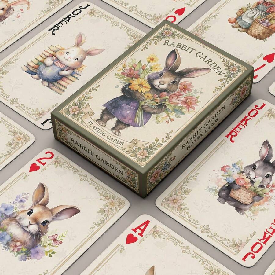 YFOPEN Garden Cute Rabbit Paper Playing Cards, Fresh Pastoral Style, Home Leisure Card Game, Party Interactive Tabletop Cards, Adorable Rabbit Poker Cards, Garden Scene Fun Design, Warm Healing Art Style - Multicolor - View 1