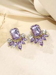 1 Pair Luxury Jade Crystal Personalized Earrings, Elegant Women's Party Wedding Jewelry, Suitable For Formal And Daily Wear, Perfect Gift - Light Purple - View 3