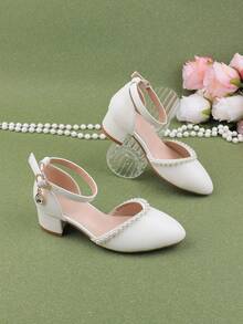 Wedding Party Evening Vacation Sweet Cute Flower Girl Girls' Shoes Suitable For Big Medium Small Girls Children Shoes Baby Shoes Versatile Little Shoes Girls Fashion Pearl White Dress Shoes Four Seasons Holiday High Heel Chunky Heel Shoes Formal Dress Shoes Performance Shoes Dance Mary Jane Princess Shoes Pointed Toe Closed Toe Hollow Out Shoes High Heels - White - View 1