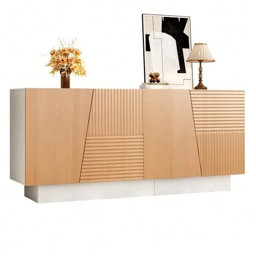 Modern 160cm Sideboard Offering Ample Storage Space, A Geometric Design And An Adjustable Shelf – Ideal Storage Unit For The Living Room, Dining Room And Entrance. - 自然色 - 查看 1