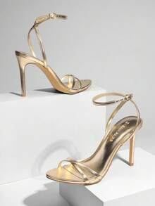 2026 Women New Fashion Stiletto Heels, Strappy Open Toe High Heeled Sandals With Adjustable Ankle Strap Summer, Wedding Party Prom Formal Occasions - 金色 - 查看 3