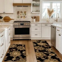 1 pieza, Decoración del hogar, Estampado de patrón floral, Alfombra de cocina de lino, Tapete de cocina, Tapete de piso, Tapete de baño, Tapete de puerta, Impresión 3D rectangular, Adecuado para sala de estar, dormitorio, pasillo, baño, lavandería - Alfombra de poliéster, Adecuado para decoración del hogar interior y exterior - Multicolor - Ver 3