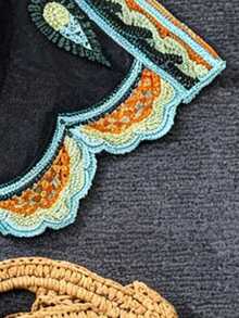 1pc Women's All-Over Print Knit Fabric Ruffle Hem Thin Cardigan, Suitable For Vacation, Beach, Daily Wear, Country Music Concert, Spring/Summer - Multicolor - View 5