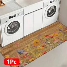 1 pieza, Decoración del hogar, Estampado de patrón floral, Alfombra de cocina de lino, Tapete de cocina, Tapete de piso, Tapete de baño, Tapete de puerta, Impresión 3D rectangular, Adecuado para sala de estar, dormitorio, pasillo, baño, lavandería - Alfombra de poliéster, Adecuado para decoración del hogar interior y exterior - Multicolor - Ver 12
