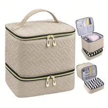 Bolsa de almacenamiento de esmalte de uñas, bolsa de aceite esencial, Kit cosmético portátil para el cuidado de las uñas, caja de almacenamiento de herramientas para el cuidado de uñas, doble capa, 30 compartimentos - Caqui - Ver 1