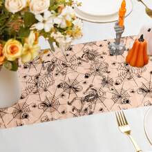 1PC Halloween Mesh Gold Foil Table Runner, Spider And Bat Pattern Halloween Tabletop Decoration, Halloween Theme Holiday And Party Table Decor - Multicolor - View 10