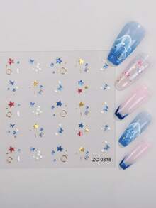 2Pcs 5D Dreamy Ocean Nail Stickers, Butterfly Stars Spring/Summer Nail Decals, Easy To Use, Suitable For Women's Home DIY Manicures. - 彩色 - 查看 3