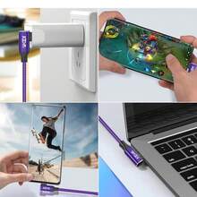3.3/6.6/9.8英呎 USB 轉 USB-C 充電線，USB-A 轉 USB-C 數據線，6英呎直角，耐用尼龍編織 USB-A 轉 USB-C 數據線，兼容多種設備，紫色桌面配件 - 紫色 - 查看 3