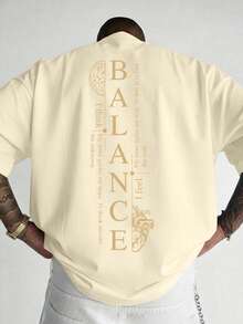 Plus Size Men's Letter Print Crew Neck Short Sleeve Casual T-Shirt - Khaki - View 1