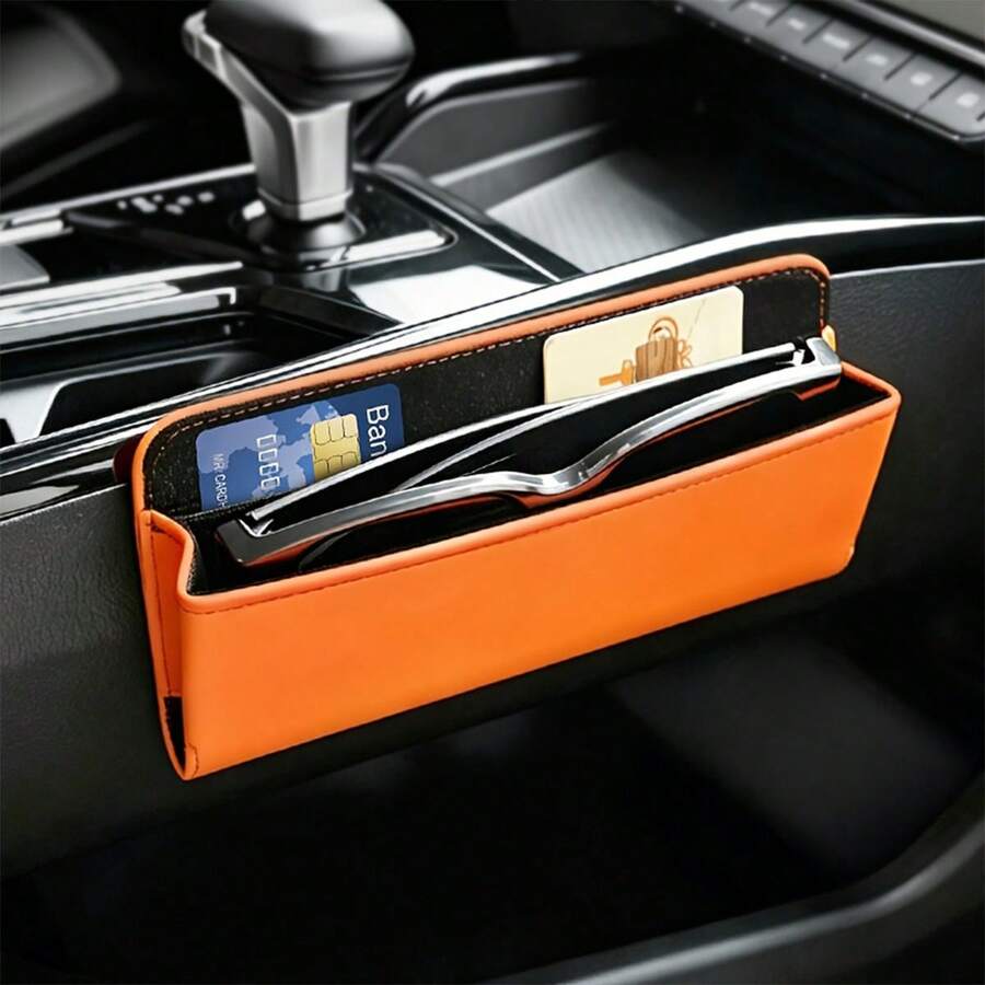 1pc Car Multi-Function Storage Box, Car Organizer, Multi-Position Adhesive Car Interior Accessory, Universal Car Seat Gap Hanging Storage Bag, For Storing Keys, Glasses, Cards, Car Center Console Storage Rack, Suitable For All Car Models - A - View 1