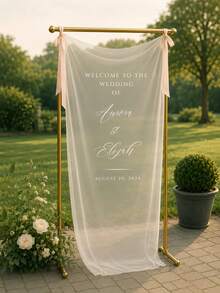 Cartel de bienvenida de tela para boda, Cartel de bienvenida de boda personalizado, Cartel de tela, Cartel de boda de tul personalizado, Boda de estilo bohemio, Cartel de bienvenida de boda - Multicolor - Ver 7