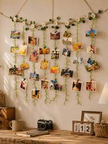 1 Set Artificial Greenery Home Photo Display Rack, Hanging Rope Woven Photo Wall Decor, White Daisy Photo Wall Decoration, Woven Photo Clip, Creative Home Wall Decor, Photo Card Memo Display, Wedding Party Decoration - Multicolor - View 1