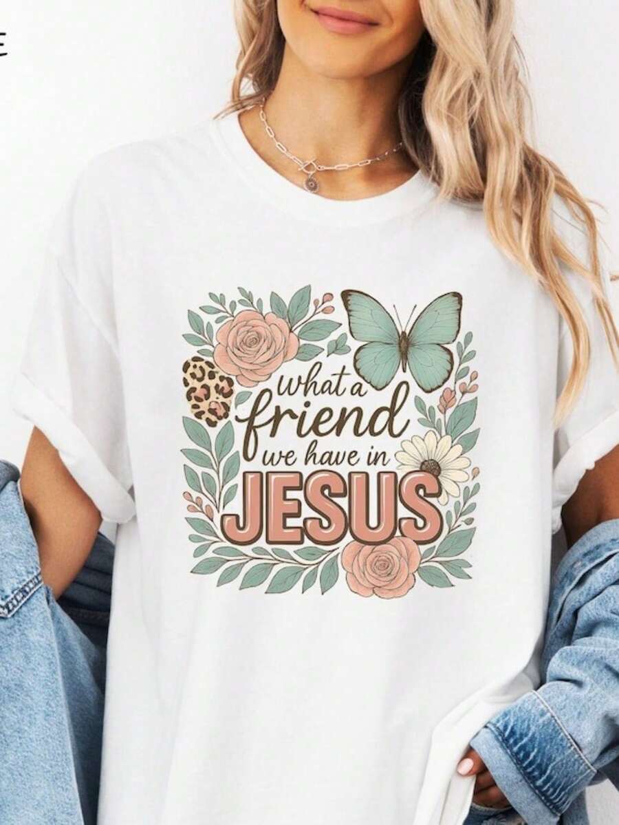 Camiseta de manga corta de verano para mujer de talla grande, estilo Y2K, con estampado floral de margaritas inspiradoras y cita motivadora, camiseta de fe cristiana de verano, camiseta vint - Blanco - Ver 1