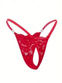 1 Floral Lace Thong | Women's Sexy Underwear And Lingerie With Contrasting Lace Details, Breathable And Comfortable With Open Tie - 紅色 - 查看 2