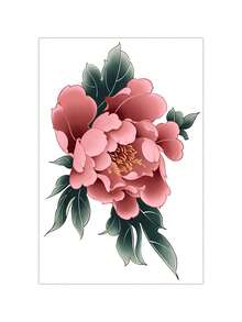 1pc New Chinese-Style Retro Pink Peony Pattern Temporary Tattoo Sticker, With Realistic Tattoo Design. Suitable For Travel, Music Festivals, Games, Graduation Gifts. Lasts For 3-5 Days. - Multicolor - View 4