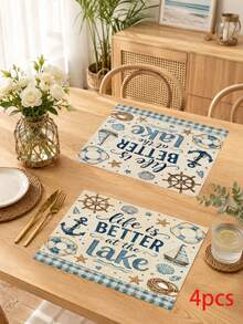1pc Anchor Sailboat Rudder Pattern Table Runner, Ocean Style, Summer Home Kitchen Decor Table Runner, Table Runner Placemat Pillow Set, Suitable For Summer Home Kitchen Decor And Party Decoration - Multicolor - View 15