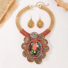 1 Set Bohemian Style Rhinestone Jewelry Set, Exaggerated Wire-Woven Mesh Necklace & Spiral Earrings, For Women's Party And Festival Wear - Multicolor - View 10