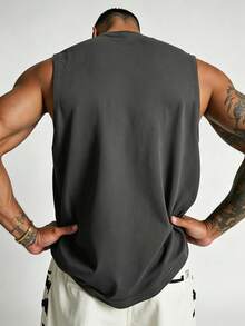 YUNTUO Men's American Street Style Brazilian Football Inspired Printed Breathable Casual Sleeveless Tank Top, Versatile Streetwear, Youthful Minimalist Campus Retro Textured Elegant Personalized Sports - Dark Grey - View 3