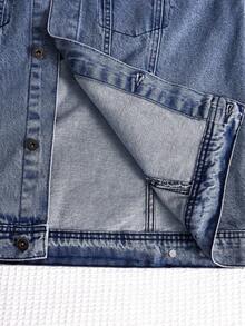 Classic Women's Denim Jacket Suitable For All Seasons. 100% Pure Cotton Vintage Washed Jacket. Loose Fit, Versatile And Casual Top - Dark Denim Blue - View 10