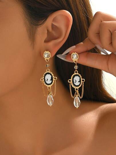 1pair Vintage Resin Cameo Figure Drop Earrings Elegant Victorian Aesthetic Beautiful Charm Earrings For Women Everyday Festival And As A Unique Gift