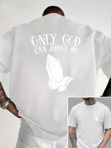 Only God Can Judge Me, Hands In Prayer Printed On Both Sides, New Men's Crew Neck T-Shirt, Casual And Sporty Fashion Loose Top, Short Sleeve T-Shirt For Studying - 黑色 - 查看 7
