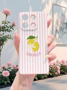 1pc Fashion Pure Android Lemon Stripe Pattern Pink Straight Edge Shockproof Anti-Drop Full Lens Coverage Protective Phone Case, Minimalist & Stylish, Suitable For Men & Women, Ideal For Fashionistas, Compatible With Samsung/// Y20/Y21/Y03/HONOR X8/X8B/X7A/X5/X9B/X9A - Pink - View 2