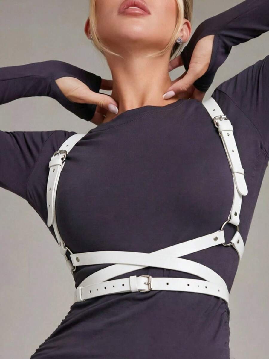 1件女款白色龐克風X型性感露背胸衣式束帶,適用於派對、音樂節、拍照、舞台表演、日常約會、聚會等場合 - 白色 - 查看 1