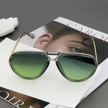 1PC Unisex Aviator Frame Fashion Classic Oversized Street Style Versatile Metal Fashion Glasses - 綠色 - 查看 3