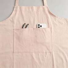 1pc Washed Linen Apron, Cross Back Straps, Solid Color Woven Fabric With Double Pockets, Neutral Design Work Apron, Suitable For Cooking, Cafe, Gardening, Painting, Office Use - Multicolor - View 5