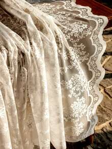 1pc Elegant White Lace Tablecloth With Floral Pattern - Polyester, Rectangular Design, Suitable For Weddings, Parties, Home Decor, Event Table Decoration | Floral Lace Design | Exquisite Lace Craftsmanship - Milk White - View 8