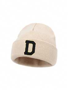 1 pieza Gorro de punto con letras A-Z para niños, gorro de punto de unicolor y cálido, adecuado para recién nacidos en el hospital, bebés, niños pequeños, niños y niñas, perfecto para uso al aire libre y diario - Beis - Ver 8