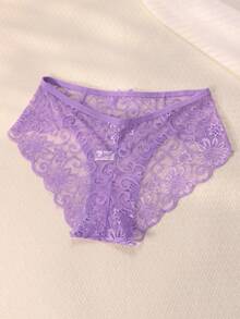 3件組女款低腰蕾絲性感三角內褲 - 紫色 - 查看 6