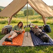 1pc Outdoor Inflatable Sleeping Pad, Camping, Hiking, Picnic Essential Lightweight Portable Foldable Moisture-Proof Mat Outdoor Gear Summer Travel Must-Have, Foot-Pumped Extra Wide Extra Thick Inflatable Mattress - Multicolor - View 2