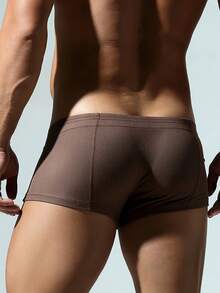 Calzoncillos elásticos de color liso para hombre, de una pieza, con botón decorativo y elasticidad en cuatro direcciones - Albaricoque - Ver 5
