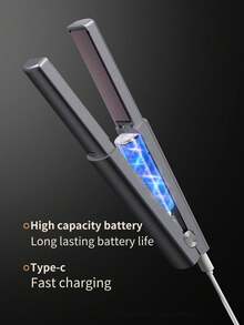 SKYWORTH 2合1直捲髮造型器，適用於細軟髮，迷你USB充電式，3段加熱設定，鈦金屬加熱板，50分鐘電池續航力，便攜旅行尺寸，可打造滑順直髮或柔美波浪捲髮 - 彩色 - 查看 7