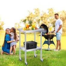 Heavy Duty Stainless Steel Patio Side Table, 2-Tier Outdoor Furniture, Adjustable Undershelf, Optional Lockable Casters, Easy to Clean, Ideal for Garden, Kitchen, Workshop, Restaurant - 14*24*35 Zoll - Übersicht 7