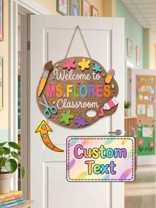 1pc Custom Teacher Name Door Sign,Paint Palette Teacher Door Hanger, Personalized Art Classroom Sign, Personalized Teacher Name, Colorful Art Room Decor, Teacher Appreciation Gift,Back To School - Multicolor - View 2
