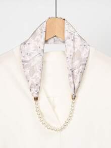 1pc French Floral Print Scarf With Pearl - Multicolor - View 7