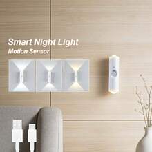 1/2 入 RGB 智能感應壁燈，USB 充電式感應夜燈，可調光 LED 自動開關，音樂同步播放，磁吸安裝，白色現代設計，適合臥室、走廊、樓梯、派對裝飾 - 彩色 - 查看 11