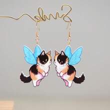 Original Design Handmade Shine Resin Earrings Funny Cute Statement Earrings Creative Earrings Cute Blue Wing Cat Spirit Earrings Drop Earrings Dangle Earrings For Women Girl Cat Lover Gift - Cute Blue-winged Cat Spirit - View 9
